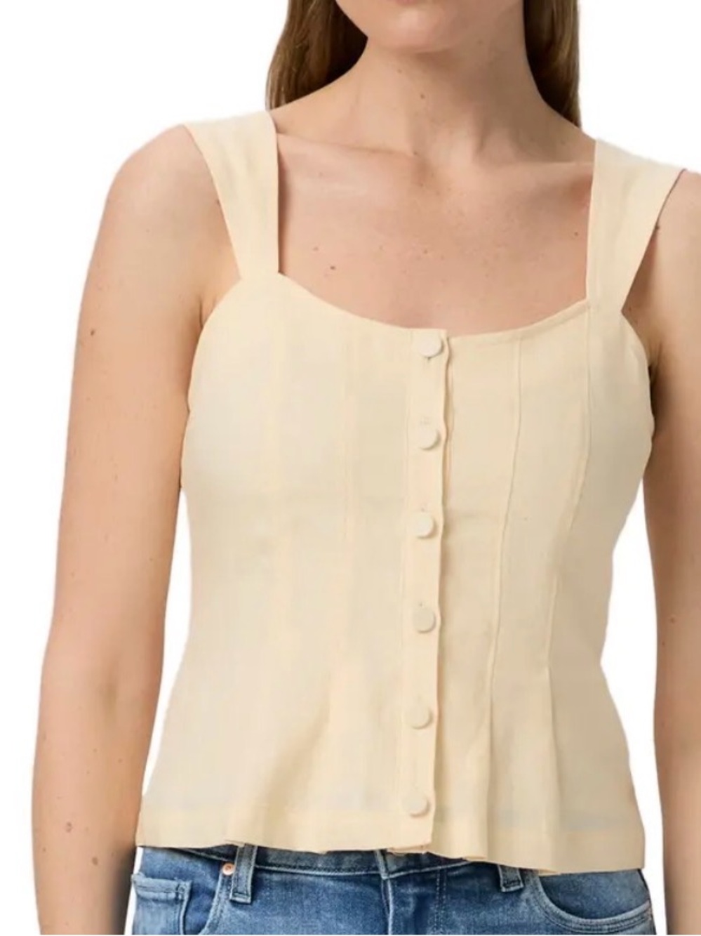 Revolve PAIGE Romi Linen Button Front Corset Tank Top Apricot Dust Size 8 NWT